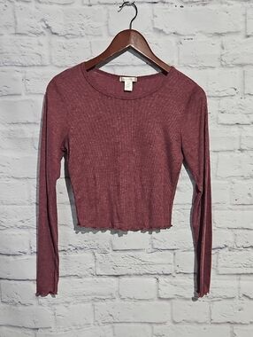 Bozzolo Dusty Mauve Ribbed Long Sleeve Crop Top